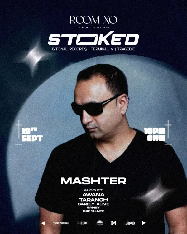 The official poster for my closing set at Room XO, alongside my friends from Stoked and Tarangh. It was a night of deep, driving techno.