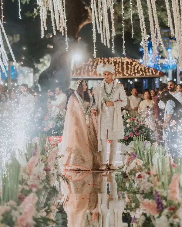 We believe in creating moments that feel like a fairytale. For this couple, we designed a magnificent mirror aisle that reflected the sky above and the fireworks that celebrated their union, making their first walk as husband and wife truly magical.