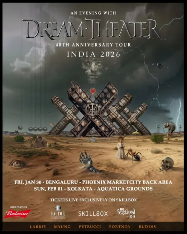 The official poster for Dream Theater's 40th Anniversary Tour in India. Our posters for major international rock tours are epic and atmospheric, setting the tone for a legendary show.