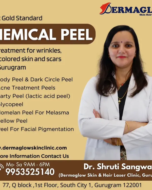 Dr. Shruti Sangwan presents our comprehensive menu of chemical peels. We offer specialized treatments including Body Peels, Acne Peels, Glycopeel, Nomelan Peel for melasma, and Yellow Peel for facial pigmentation to target your unique skin needs.