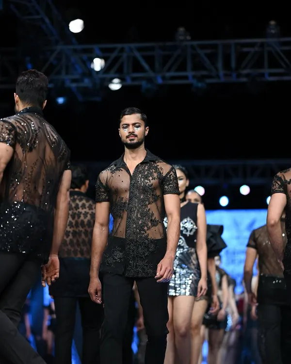 This is the energy I bring to the runway. Walking for designer Ramesh Dembla at Mysore Fashion Week, this look combines bold design with a strong presence, capturing the essence of high-fashion menswear.