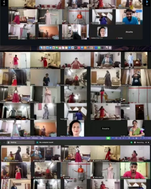 A collage from our online Navratri Garba Night. Our community comes together, dressed in festive attire, to celebrate and dance from the comfort of their homes.