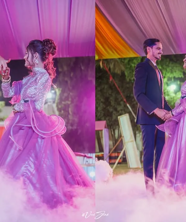 The couple's romantic dance performance, complete with a magical low-lying fog effect. I use creative techniques to make your sangeet photos look like a fairytale.