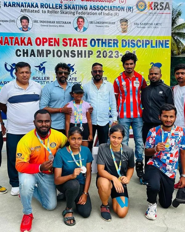 A proud moment with the winners from the Karnataka Open State Championship 2023. We secured medals in inline speed slalom and roller freestyle.