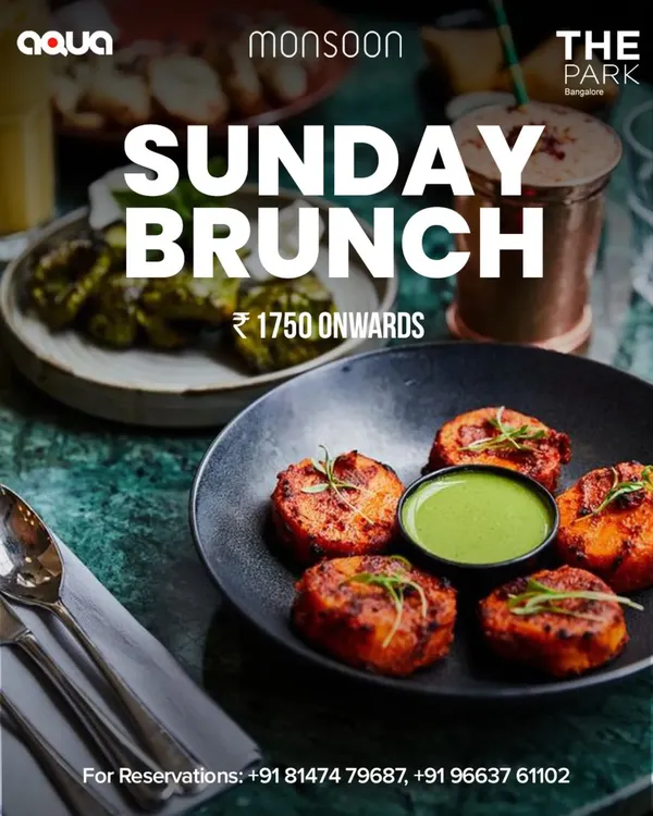 Our Sunday Brunch is the perfect way to end the weekend. This image showcases some of the delicious appetizers you can enjoy, from tandoori bites to fresh salads, with packages starting from ₹1750.