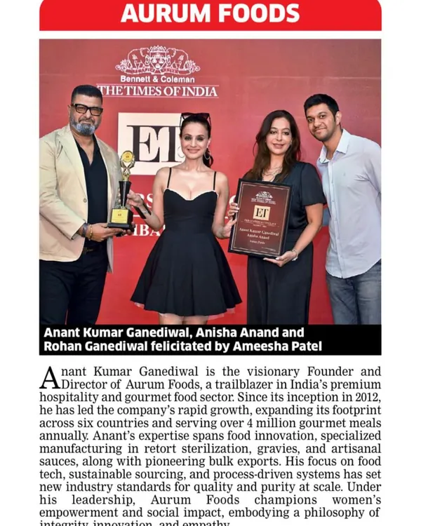 A proud moment for us at the ET F&B Leaders Conclave. Our founders were felicitated for our contribution to culinary innovation and sustainable food dynamics, a recognition that reminds us why we do what we do with so much heart.