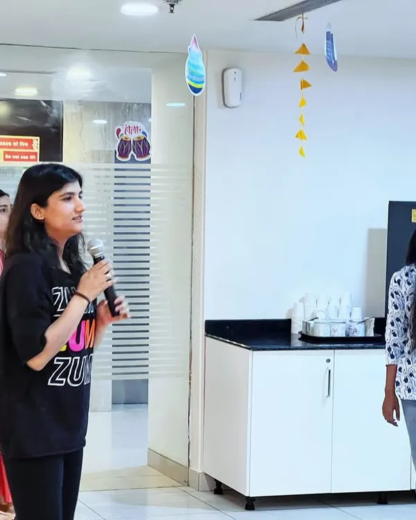 Kicking off a corporate Zumba session in Gurugram. I always start by connecting with the group and setting a fun, judgment-free tone for the dance party ahead.
