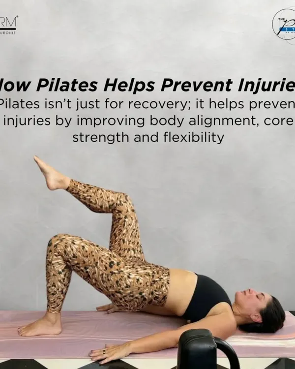 A demonstration of a bridge with leg extension on the mat. This is a great low-impact exercise for strengthening the glutes and hamstrings, which helps prevent injuries by supporting the back and knees.