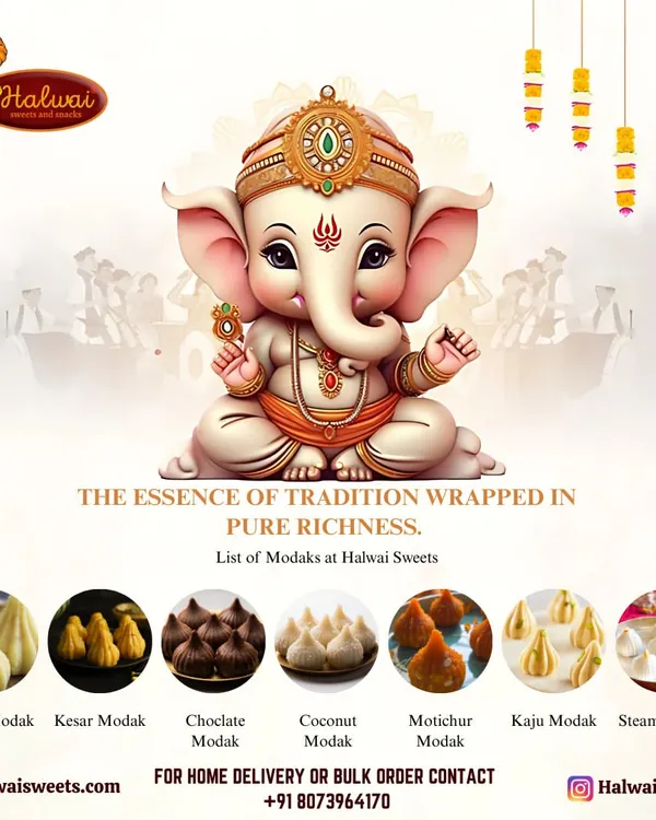 The essence of tradition wrapped in pure richness. For Ganesh Chaturthi, we offer a wide variety of modaks, including Mawa, Kesar, Chocolate, Coconut, Motichur, Kaju, and Steam Modaks.
