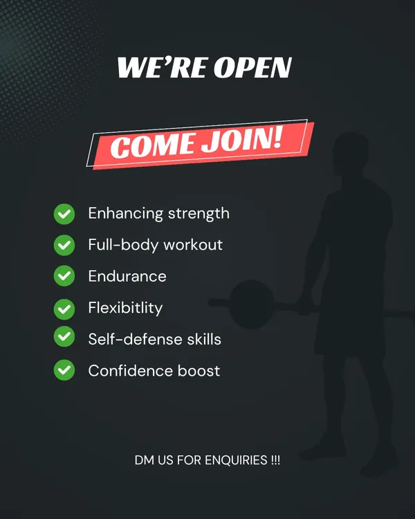 We are open and ready for you. My training enhances strength, provides a full-body workout, and builds endurance, flexibility, and self-defense skills. The ultimate goal is to boost your confidence.