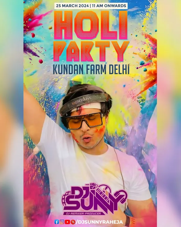 The poster for my Holi party performance at Kundan Farm, Delhi. I was ready to bring the colors of music to this massive celebration with a rain dance, great food, and non-stop beats.