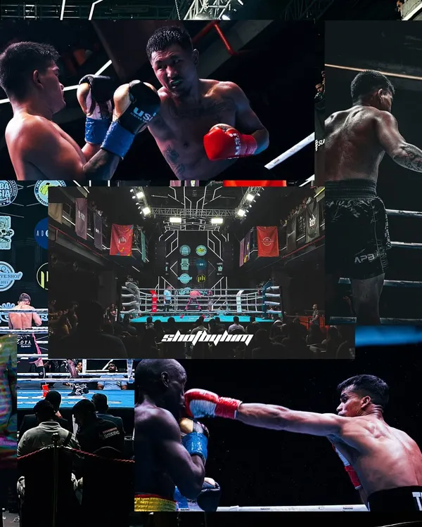 I bring you the full view of the arena. This collage shows the scale of the event, the intensity of the in-ring exchanges, and the power of a perfectly landed punch. It's the entire drama in one frame.