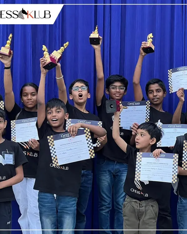 Look at those victory smiles. Our students are celebrating their well deserved wins at the Universal First Age Category Children Chess Tournament, holding their trophies high. This is what dedication and smart training looks like.