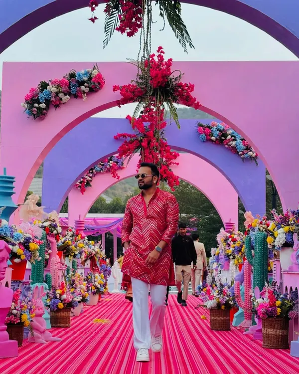 A glimpse of my style at a Haldi carnival. I believe in looking the part while bringing the party. This vibrant decor at Pushkara Resort was the perfect backdrop for an epic event.