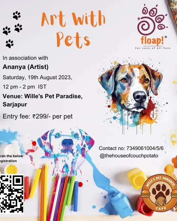 Join me for a day of creativity at an 'Art with Pets' event. This poster gives you a glimpse of the fun, where you and your furry friend can become artists for a day.