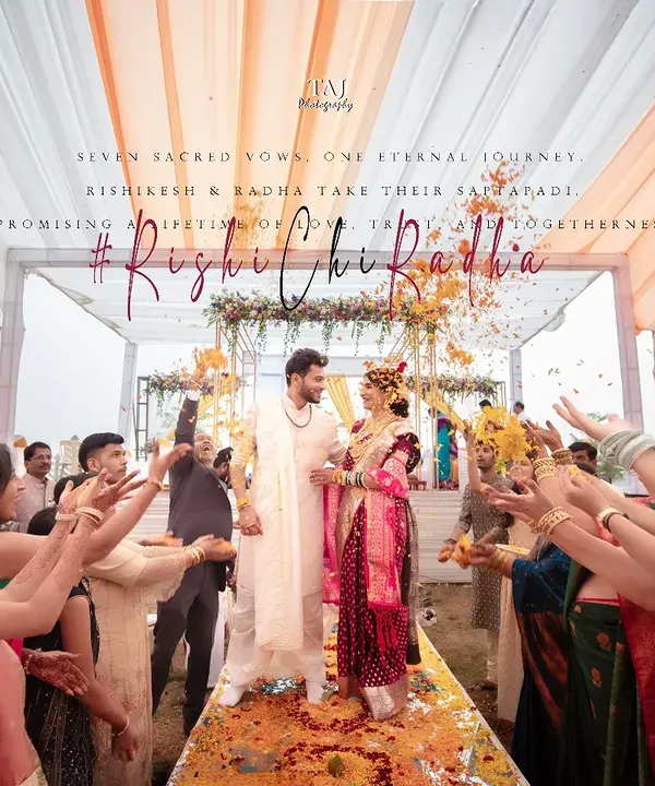The magical moment of the 'varmala' or 'jaimala' ceremony, where the couple is showered with flower petals by their loved ones. A truly joyous and photogenic ritual.