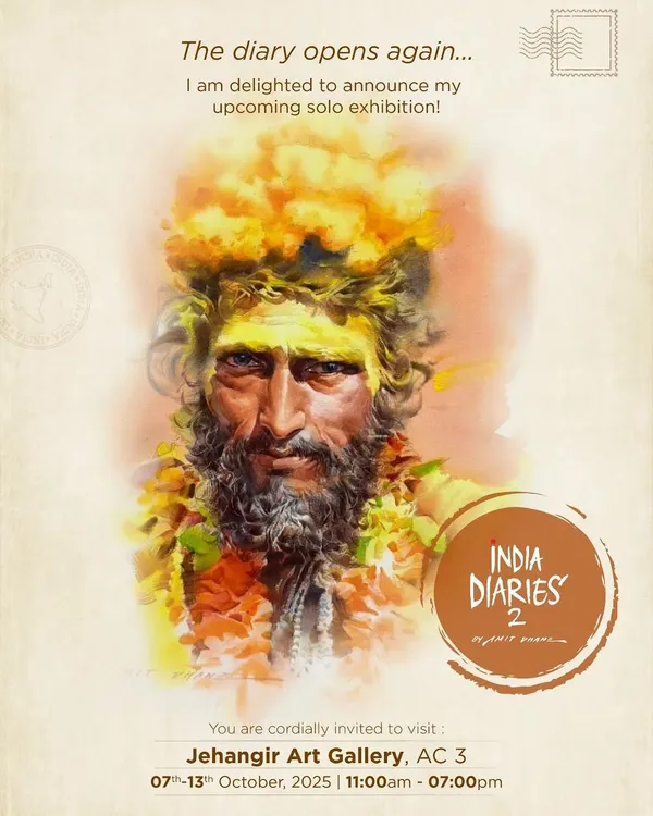 The official announcement for my upcoming solo exhibition, "India Diaries: 2," at the prestigious Jehangir Art Gallery in Mumbai. I am delighted to invite you all to this journey.