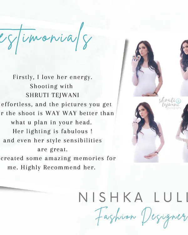 A wonderful testimonial from fashion designer Nishka Lulla. It means the world to me when clients love not just the photos, but the entire experience of the shoot.
