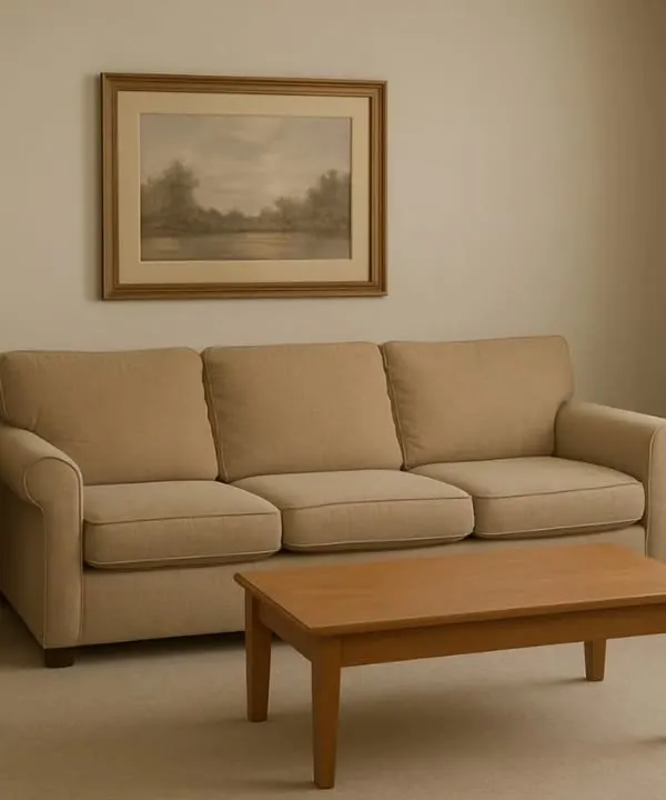 Before: A simple living room with basic furniture and a neutral palette. While functional, it lacked personality and a distinct atmosphere. This is the starting point from which we create something special.