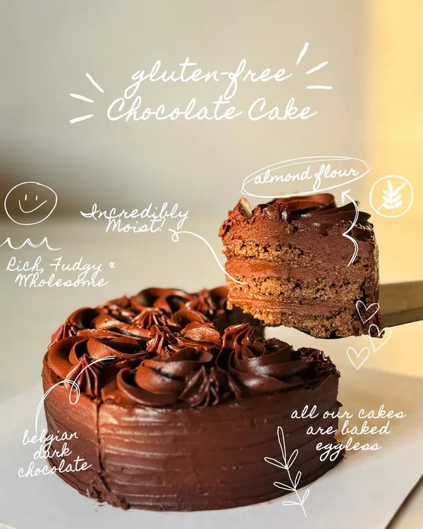 This is what pure chocolate drama looks like. Our Belgian Chocolate Cake is rich, fudgy, and made with almond flour, making it naturally gluten-free. It's an incredibly moist and wholesome indulgence.