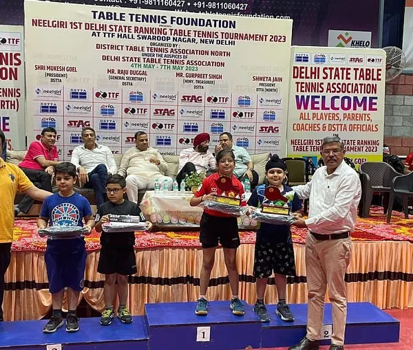 A proud moment at the Neelgiri 1st Delhi State Ranking Tournament. Here are the winners of the U-9 category on the podium, including my student Mehransh Singh Bhatia who secured the silver medal.