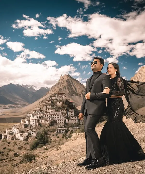 A breathtaking moment in Spiti Valley, where the vast, ancient landscape of Key Monastery provides a dramatic backdrop for a modern love story. This is the kind of epic, destination pre-wedding photography I love to create.