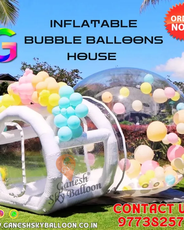 My inflatable bubble houses are a huge hit for parties and events. This one is set up for a celebration, filled with balloons to create a magical photo zone. I keep these in stock at my Delhi godam for quick and easy rentals or purchases.