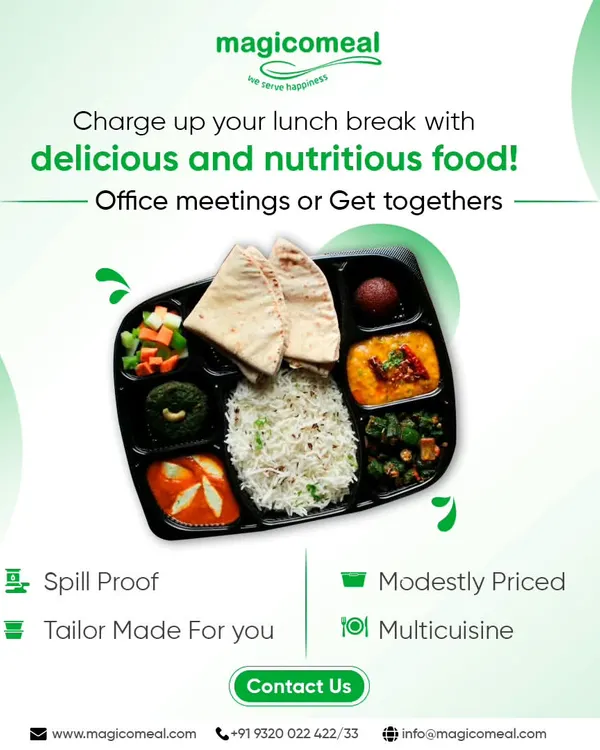 Charge up your lunch break with our delicious and nutritious packed meals. They are spill-proof, tailor-made, modestly priced, and available in multi-cuisine options for any office meeting.
