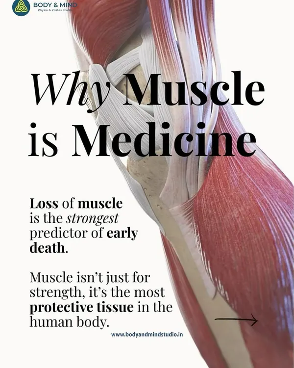 This graphic introduces a key concept: muscle is medicine. Loss of muscle is a strong predictor of early death, making it the most protective tissue in your body.