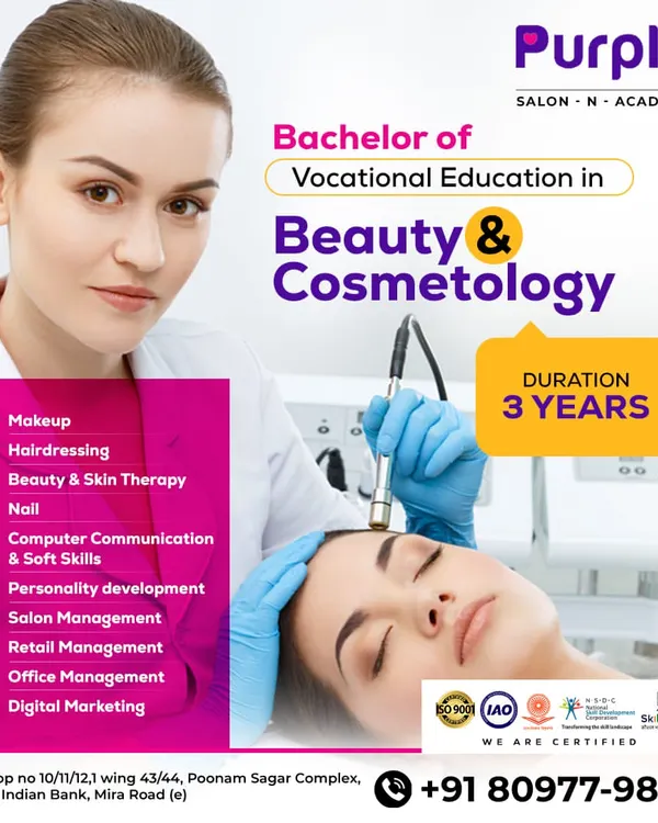 Earn a full-fledged degree with our 3-year Bachelor of Vocational Education in Beauty & Cosmetology. This UGC-approved program covers everything from makeup and hairdressing to salon management and digital marketing, preparing you for leadership in the beauty industry.