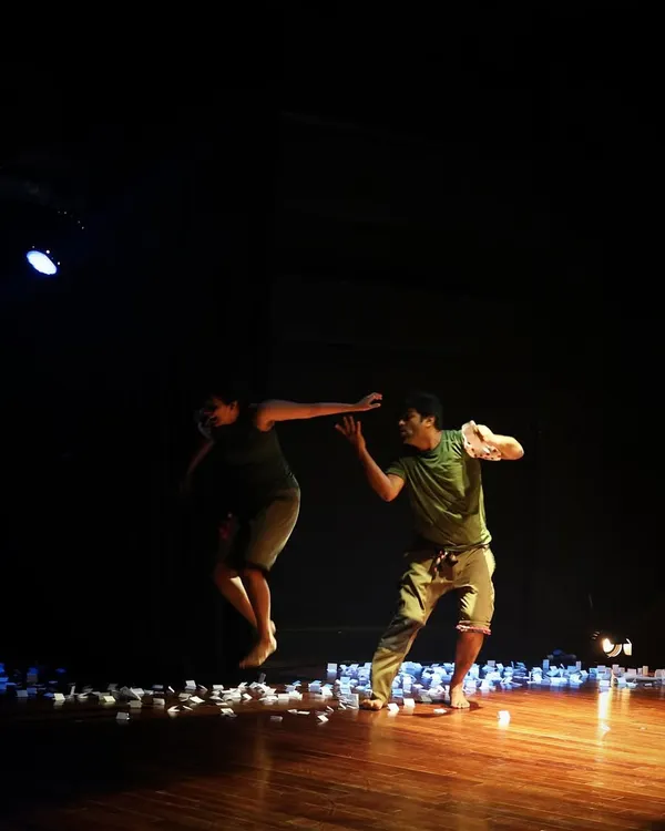 A dynamic moment of physical theatre from our production of "Gretel." The actors use their bodies to create a world of imagination and danger, leaping through a forest of paper.