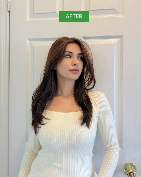 This is the final "After" shot from my hair color collaboration with Garnier. The image clearly shows the rich color and healthy shine, serving as powerful visual proof of the product's effectiveness.
