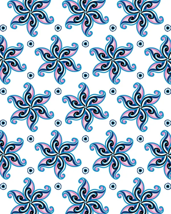 A beautiful floral mandala pattern in shades of blue and pink on a clean white background. This digital design is perfect for prints, stationery, or adding a touch of boho art to any project.