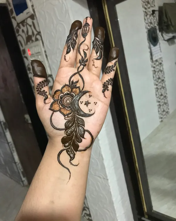 Ramzan Mubarak! A special design for the holy month, featuring a crescent moon, a lantern, and beautiful floral elements.