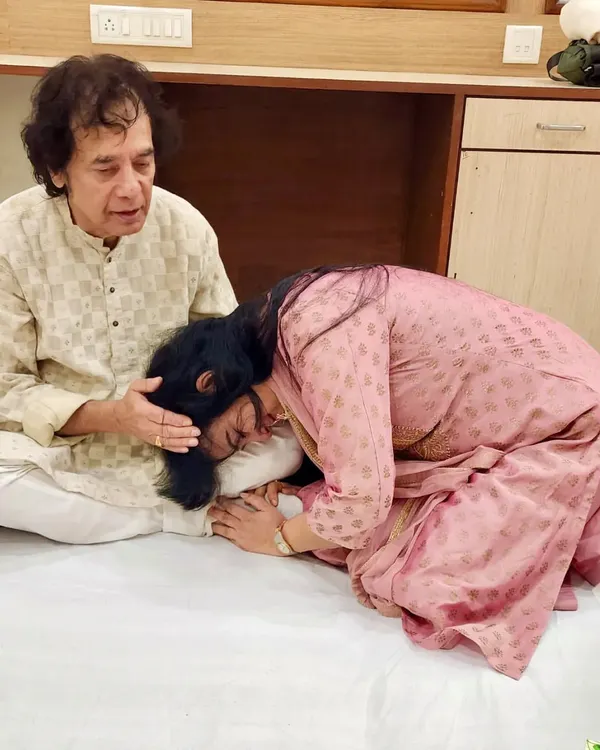 This was the last time I saw my Guru, Ustad Zakir Hussain, when he blessed me on Guru Poornima. I never imagined it would be our final meeting. His rhythm and spirit are eternal.