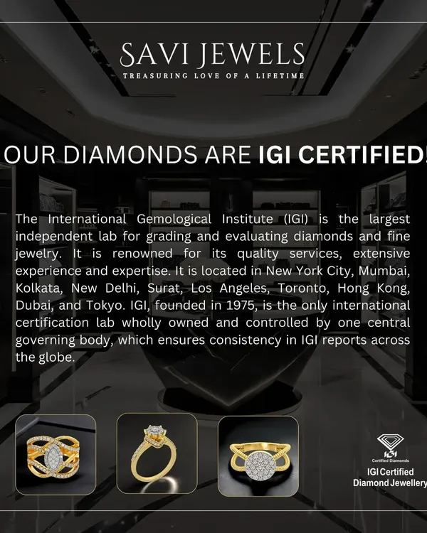 We believe in complete transparency, which is why our diamonds are IGI certified. This graphic explains the role of the International Gemological Institute as an independent lab for grading diamonds, ensuring consistency and quality you can trust across the globe.