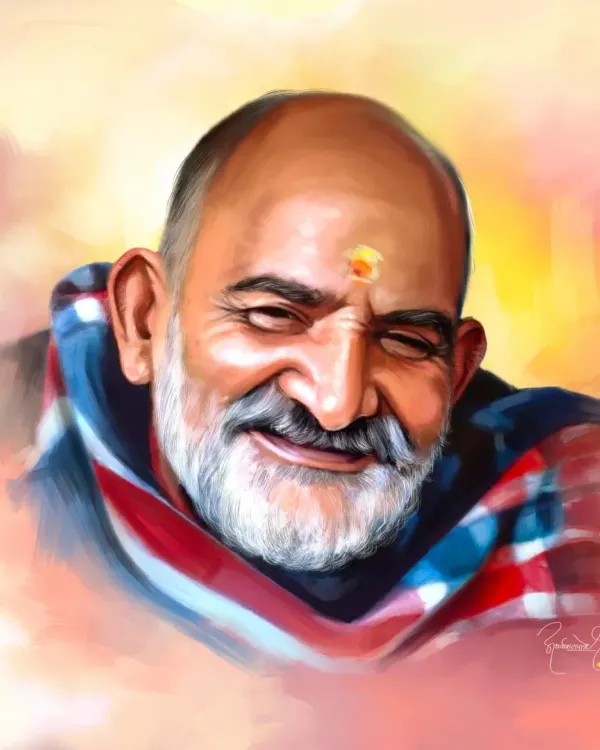 A warm and loving portrait of Baba Nimkaroli, capturing his gentle smile and compassionate eyes. This digital painting is my humble attempt to convey the divine love he embodied.