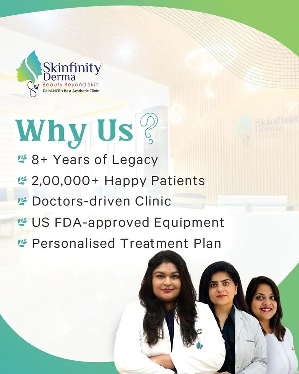 Why choose us? With over 8 years of legacy, 200,000+ happy patients, and a commitment to personalized care with US FDA-approved equipment, we are a clinic you can trust with your skin and hair health.