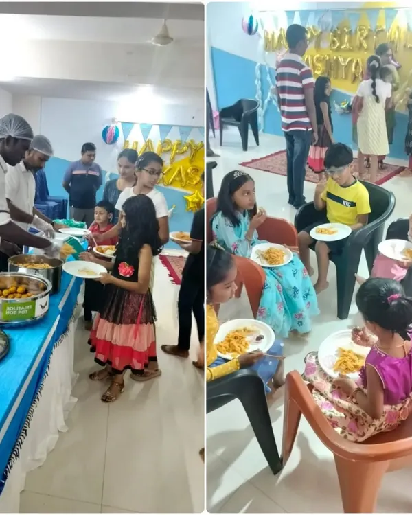 Our team serving guests at a first birthday party. We managed a crowd of 95 with a full buffet setup, ensuring all the kids and adults enjoyed a hot, delicious meal.