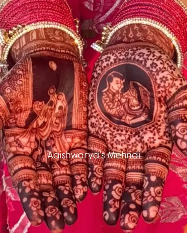 This is the beautiful, dark stain you can expect from my henna. The portrait of the couple is clear and rich in color, a perfect memory of their special day.
