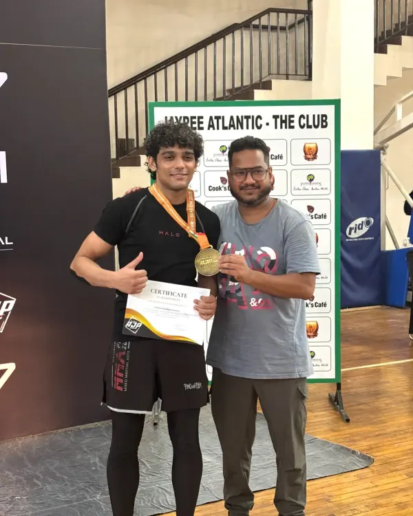 Celebrating a gold medal win at the AJP Tour India National Jiu-Jitsu Championship. This victory is a result of countless hours of dedicated grappling training.