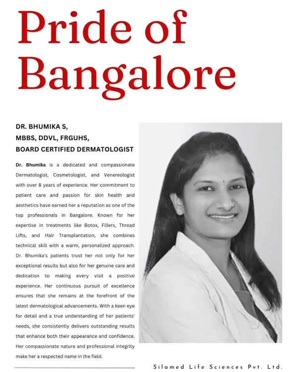 I am honored to be recognized for my work as a board-certified dermatologist in Bangalore. My approach combines over eight years of experience with a dedication to personalized care, ensuring every patient feels heard and receives the highest standard of treatment.