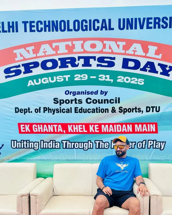 At the Delhi Technological University for National Sports Day. Celebrating the spirit of sportsmanship and fitness.