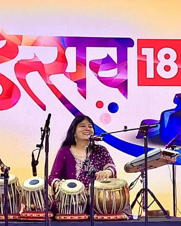 Performing with my fusion band at the News18 Diamond States Summit in Maharashtra. For corporate events like this, I curate special performances that are both entertaining and culturally enriching, showcasing the vibrant rhythms of India.