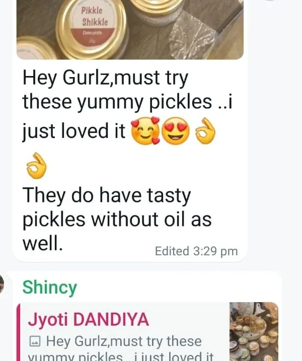 I love it when customers enjoy my pickles, especially when they mention my tasty oil-free options.
