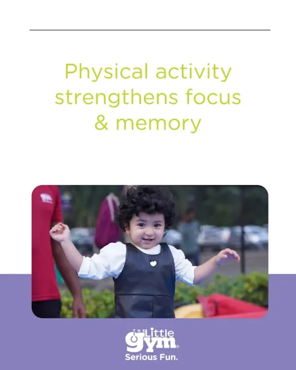 This graphic highlights a core tenet of our philosophy: physical activity strengthens focus and memory. The happy child pictured embodies the joy that comes with learning through movement.