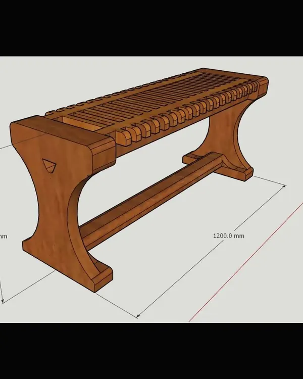 Every project begins with a detailed plan. Here is the 3D design for a wooden bench, complete with precise measurements, which serves as the blueprint for the entire build.
