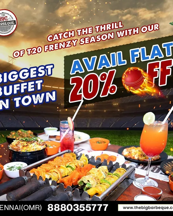 We combine the thrill of cricket with a fantastic feast. This T20 season offer features our biggest buffet spread, complete with live grills, mocktails, and a vibrant stadium atmosphere, all with a special discount.