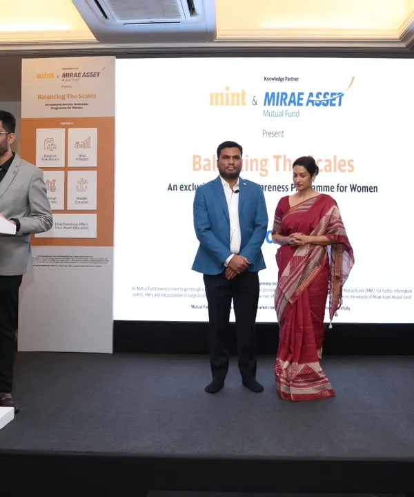 On stage at the Mirae Asset Investor Awareness Programme for Women. As the host, I ensure speakers are introduced professionally and the event flows smoothly.