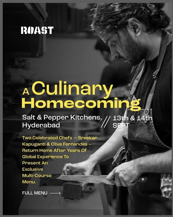 The announcement for "A Culinary Homecoming," a special two-night pop-up dinner I hosted in Hyderabad.